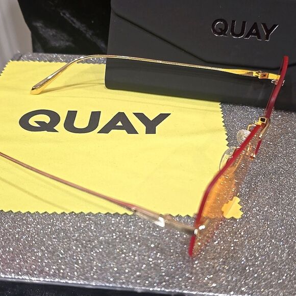 Quay Australia TTYL Rimless 43MM Square Sunglasses- Gold - Picture 8 of 8